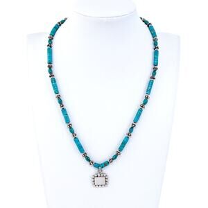 Vintage Mexico Sterling Silver 925 Turquoise Heishi Necklace 16.5"-18"